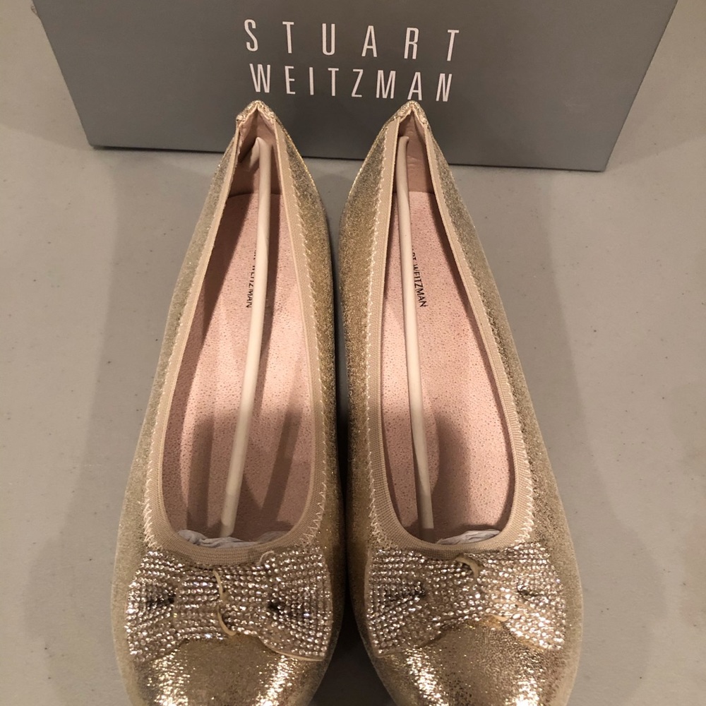 Stuart Weitzman Fannie Glitz Ballet Flat Champagne - Picture 9 of 10